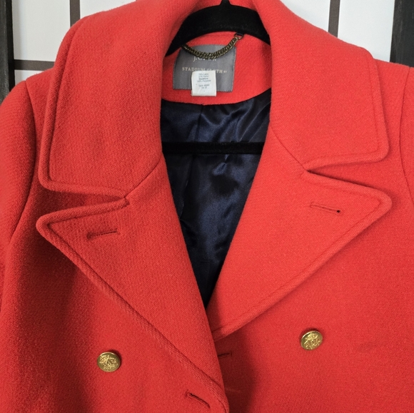 J. Crew Red Double Breasted Peacoat Stadium Cloth by Nello Gori - Picture 4 of 12